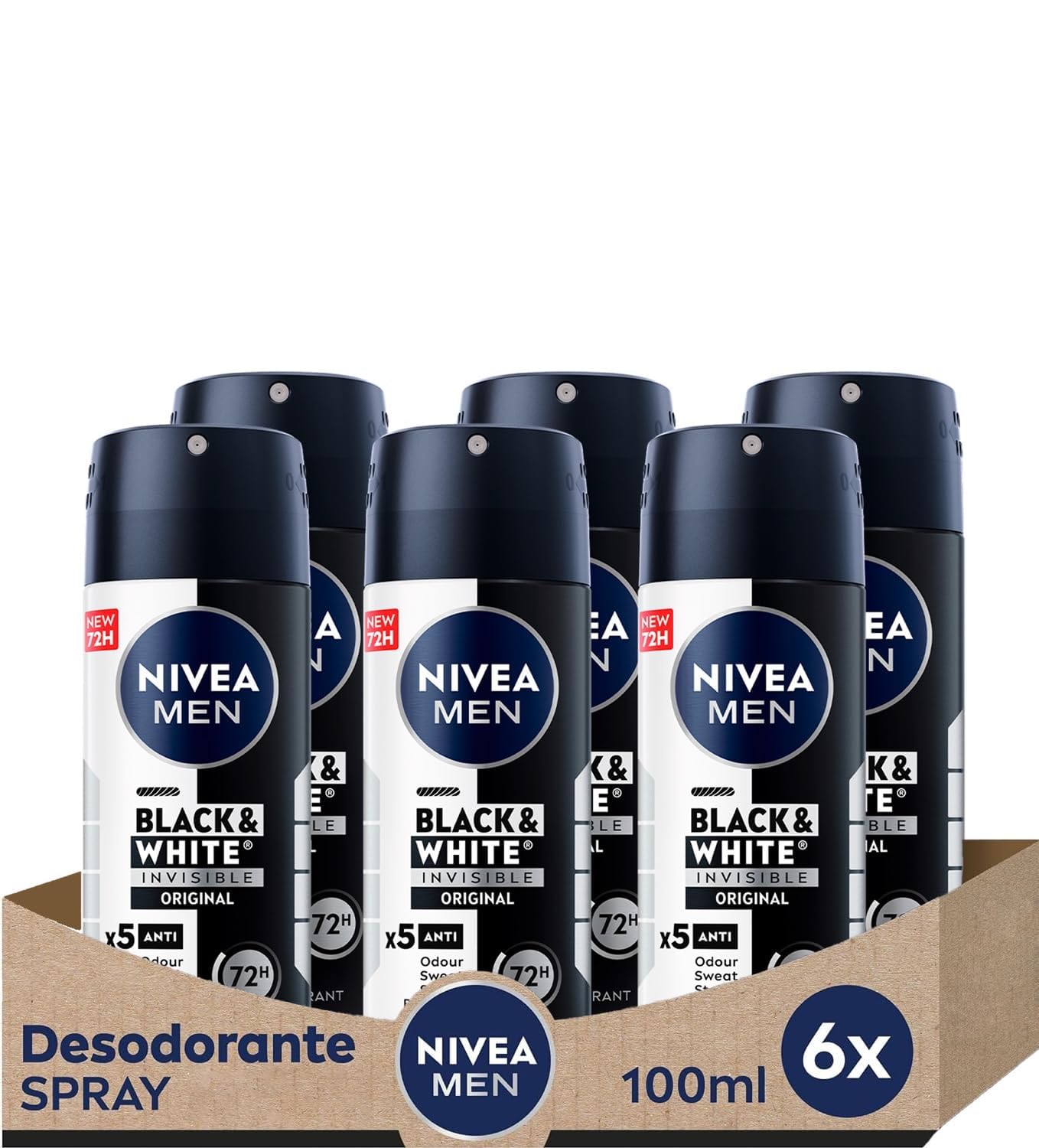 Nivea Deodorant (Black & White Men) - 6 x 100ml (Total 600 ml.)