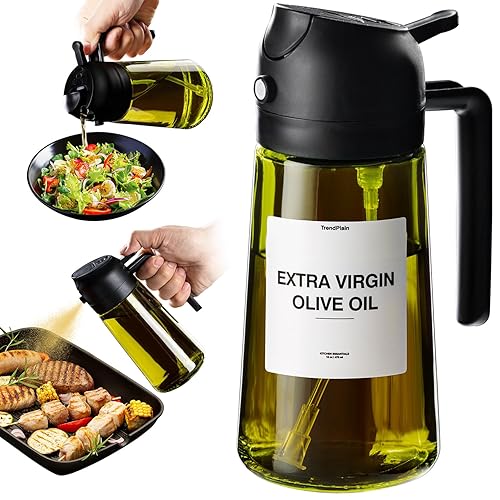 TrendPlain - Original 16oz/470ml Olive Oil Dispenser Bottle for Kitchen Gadgets and Air Fryer Accessories - Olive Oil Sprayer for Cooking w/Stickers - Black