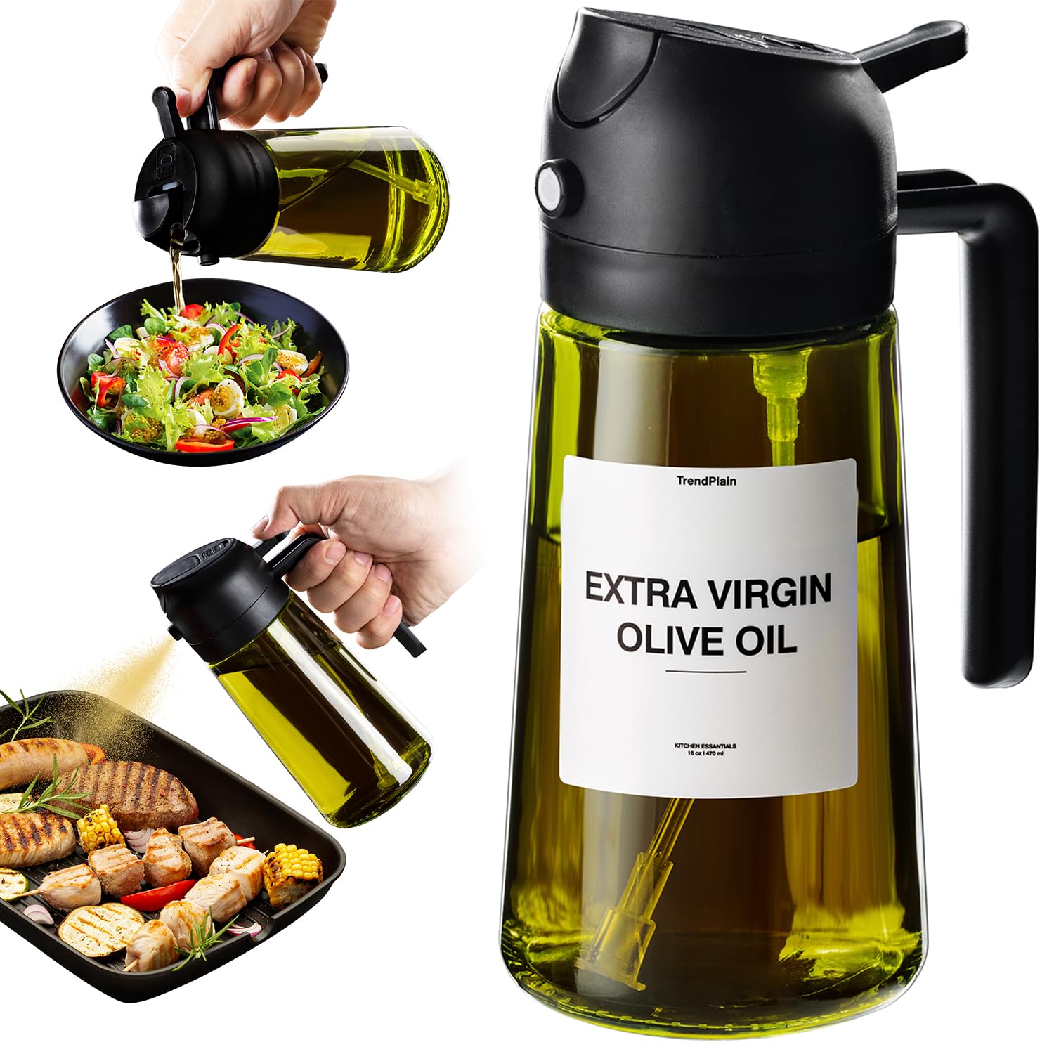 Photo 1 of *USED*
TrendPlain - Original 16oz/470ml Olive Oil Dispenser Bottle for Kitchen Gadgets and Air Fryer Accessories - Olive Oil Sprayer for Cooking w/Stickers - Black