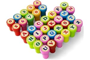 KESOTE Number & Alphabet Stamp for Kids, Self Ink Stamps for Kids Birthday Gift, Party Favor, Teacher Stamps