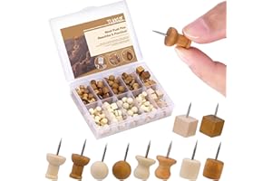 TLKKUE 140 PCS Wood Push Pins, 5 Style Push Pins Decorative Thumb Tacks for Cork Board Photos Documents Drawings Maps Poster 