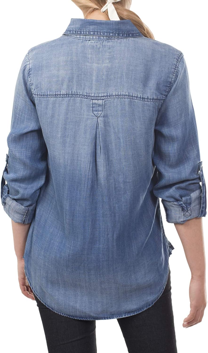 MixMatchy Women's Casual Daily Long/Roll Up Sleeve Button Down Denim Chambray Shirt (S-3XL) at  Women’s Clothing store
