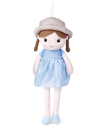 My Baby Excels Floral Print with Hat Plush Doll | Imported Premium Quality | Soft Toy for Kids of Age 1 Year and Above | Blue Colour | Size 55 cm