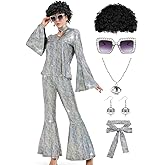Lydoesy Women 70s Disco Costume 8 PCS Disco Outfit for Halloween Cosplay Party