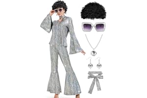 Lydoesy Women 70s Disco Costume 8 PCS Disco Outfit for Halloween Cosplay Party