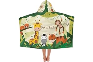 NZOOHY Jungle Safari Animals Personalized Hooded Towel Absorbent Wrap Soft Pool Beach Bath Towels Hood Poncho for 5-12 Years 