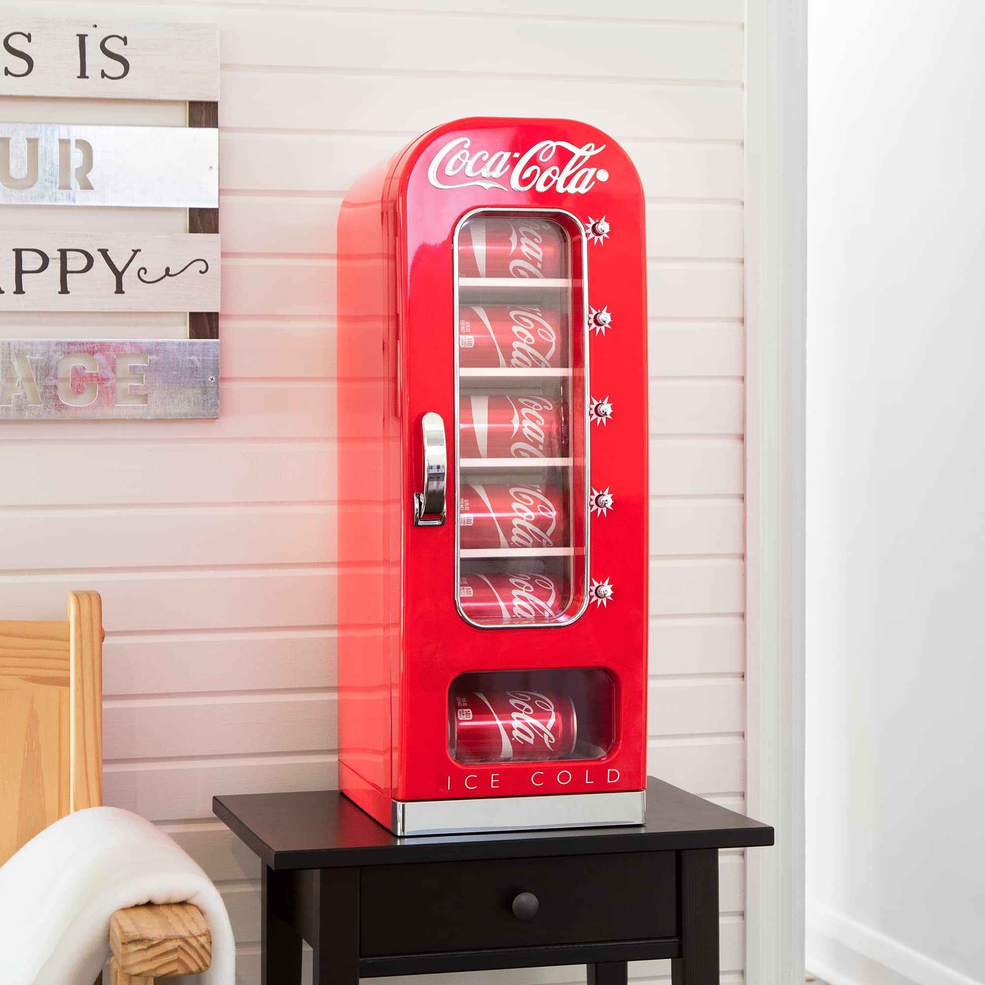 Coca Cola Mini Fridge - Refrigerator for Bedroom Office, Portable Table Top Beverage Cooler, 12V 110V Refrigerador For Drinks, Soda, Wines, Use In Car, Dorm, Outdoor, 10 Can