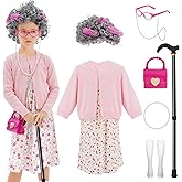 WooWee Kids Girl 100 Days of School Costume, Old Lady Costume for Kids, Halloween Cosplay Dress Up