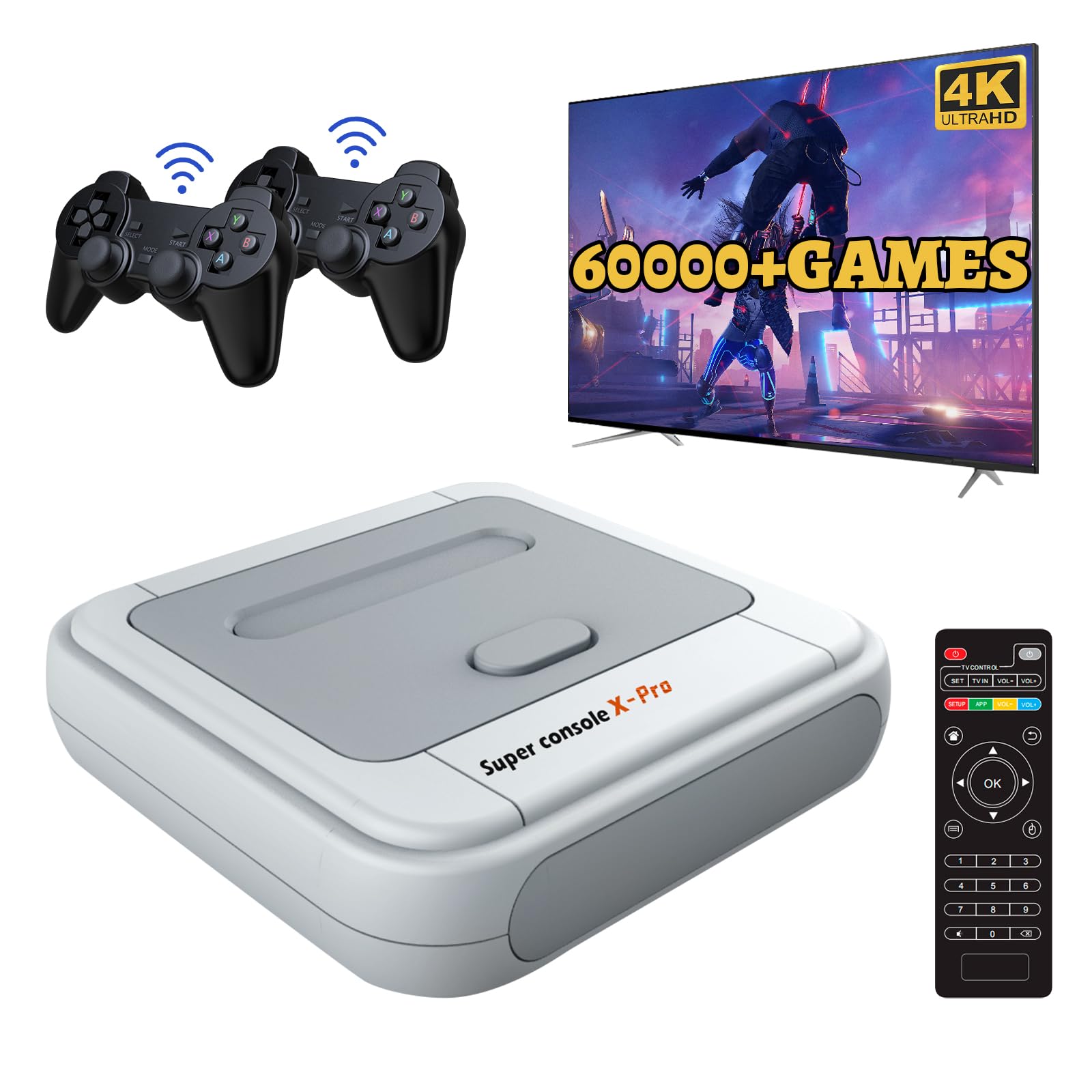 Photo 1 of Kinhank Super Console X Pro with 60000+ Games,TV & Game System in 1 Mini Retro Game Consoles for 4K TV HD/AV Output,Compatible with 63+ Emulators,2 Wireless Game Controllers Included(256G)