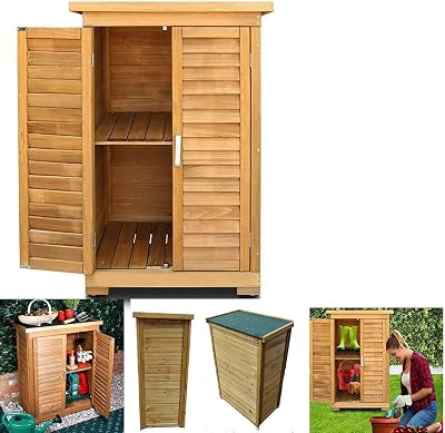 FEFE Wooden Outdoor Garden Tool Storage Shed Cabinet Shelf Double Doors Hinged