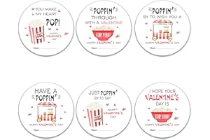 OXRUN Valentine's Day Gift Tags Stickers - 60 Happy Valentine's Day Gift Labels Stickers - Popcorn Round Gift Tags Self-Adhesive Labels for Gifts Presents - A03