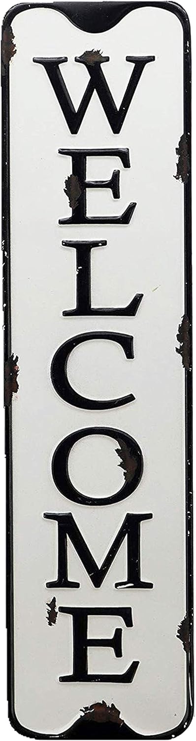 Welcome Tin Signs,Metal Vintage Welcome Wall Art for Entryway, 5.5"x21.6"