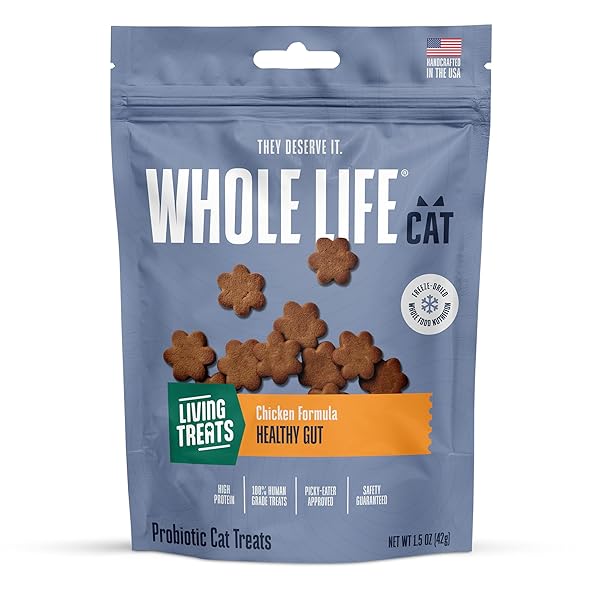 WHOLE LIFE CAT LIVING TREATS FOR CATS – HUMAN GRADE PROBIOTICS FOR GUT HEALTH & SENSITIVE STOMACHS, NATURAL DIGESTIVE SUPPORT, HEALTHY SNACKS – CHICKEN & YOGURT, 1.5 OZ (PACK OF 1)