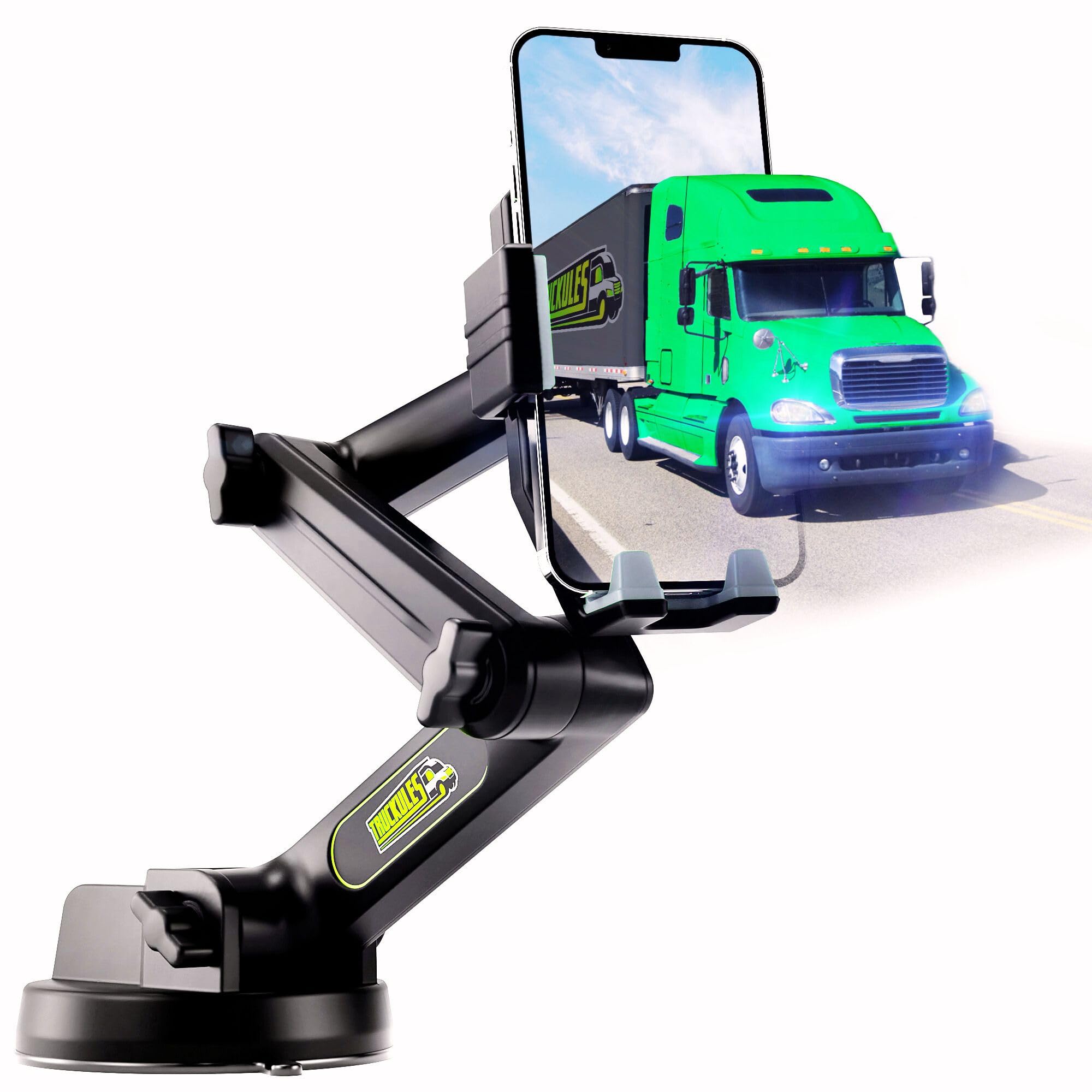 Phone Mount for Truck Phone Holder for Truck - Heavy Duty Super Suction Cup, Mobile Device Holder Dashboard Window 16.9 inch Long Arm & Stable, iPhone & Samsung Compatible, Semi Trucker, Gray