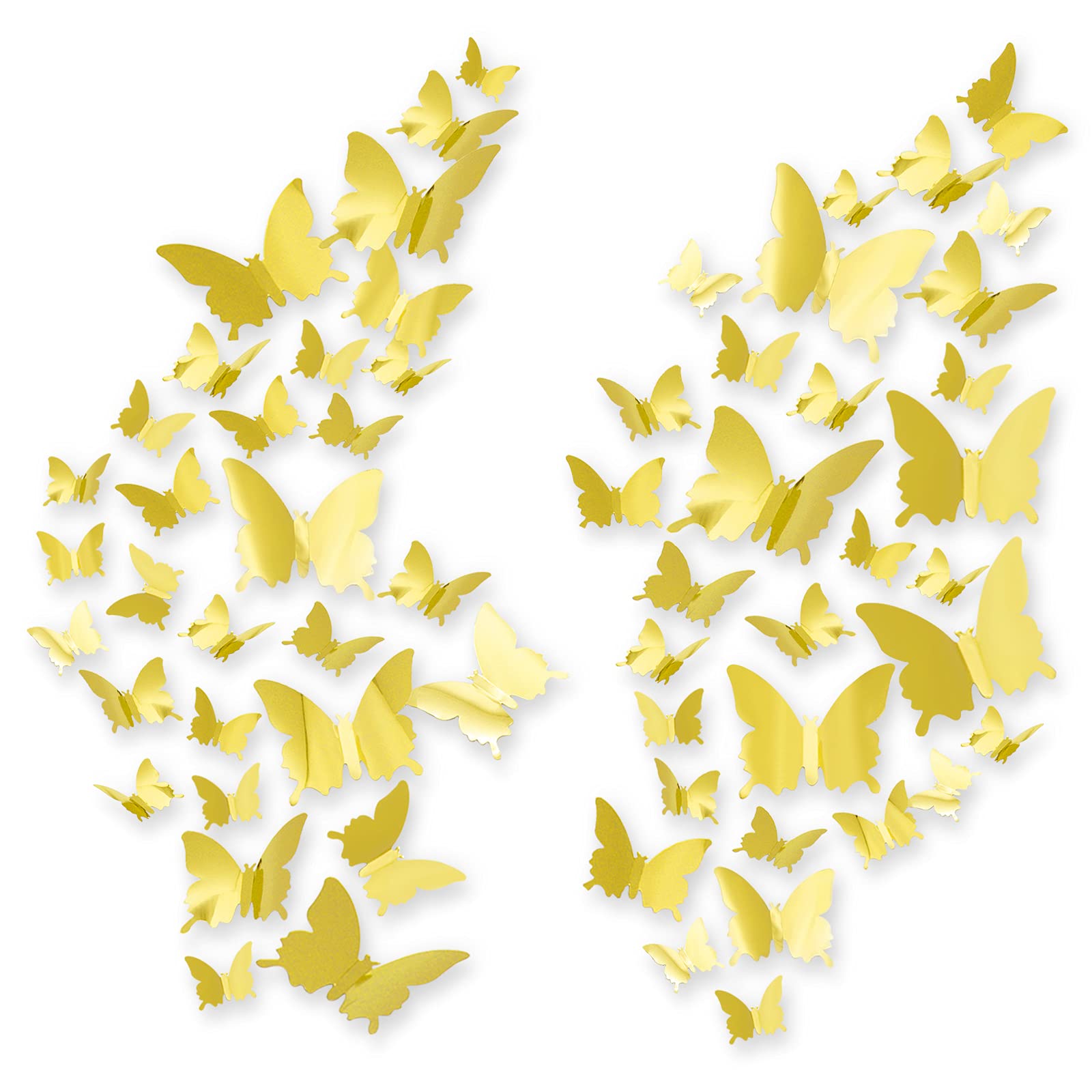 60pcs Butterfly Wall Stickers, CAYUDEN Removable Paper Mirror Butterfly Stickers 3D DIY Gold Butterfly Decorations 3 Sizes Butterfly Wall Decal for Wall Window Wedding Party Butterfly Cake Decoration