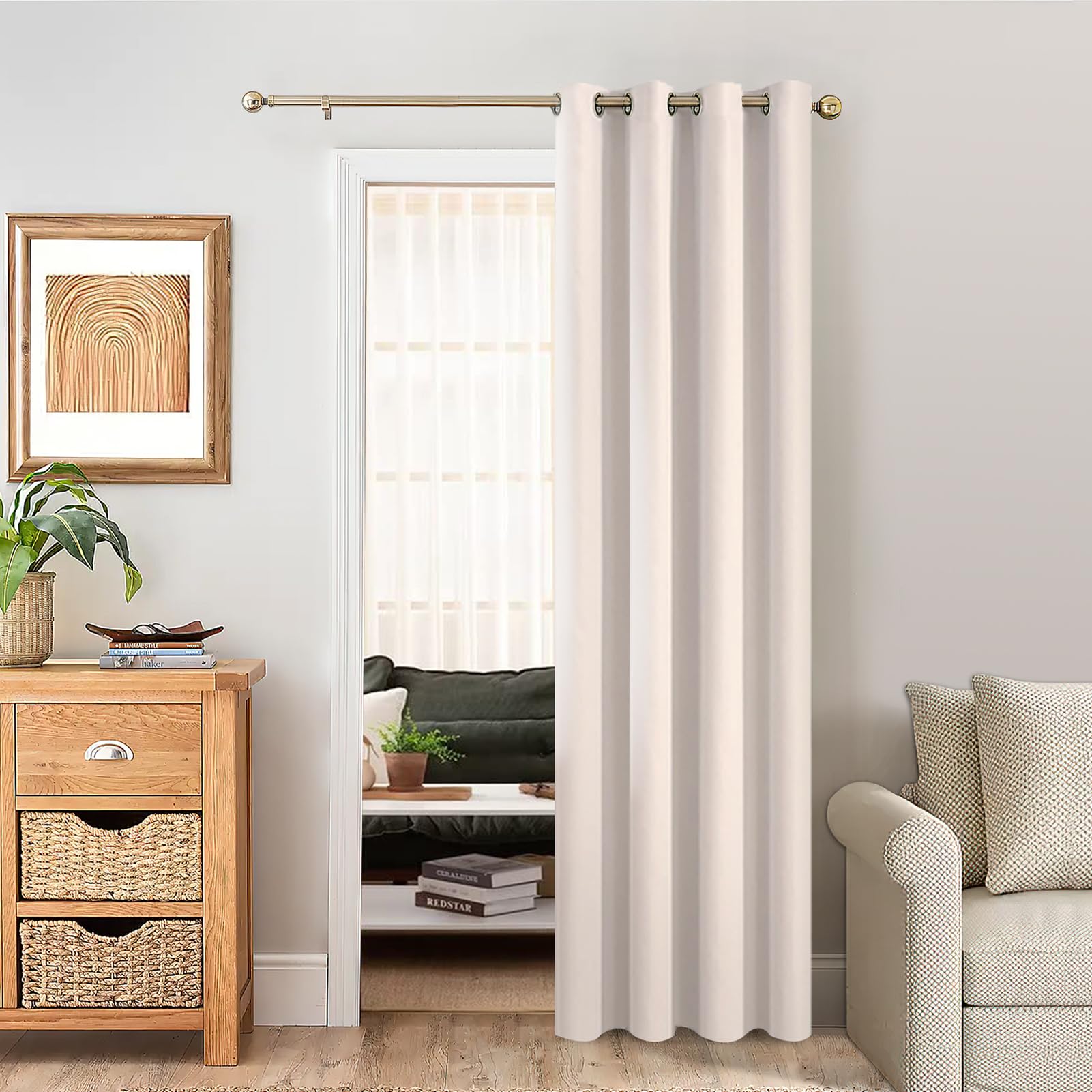 MRTREES Opaque Blackout Curtain with Eyelets, Thermal Curtain with Heat Insulation and Cold Protection, Room Divider, for the Door, Living Room, Bedroom, 225 cm Long, 140 cm Wide, Pack of 1, Beige — image 1