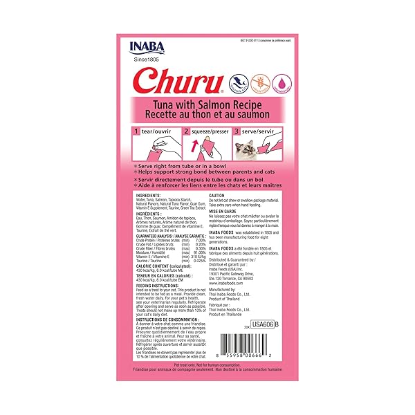 INABA CHURU TUNA WITH SALMON RECIPE LICKABLE CREAMY PURÉE CAT TREATS 24 TUBES