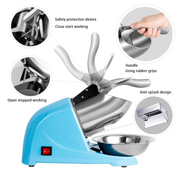 INSELY 4-BLADES ELECTRIC ICE SHAVER MACHINE, 200LBS/HR ICE CRUSHER WITH ICE TRAY FOR HOME AND COMMERCIAL USE (BLUE)