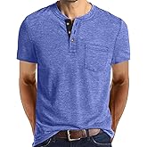 MLXSJ Men's Henley Shirts Casual Short Sleeve Button T-Shirt with Pocket