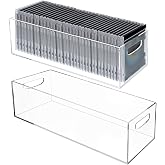 2 Pack DVD/CD Storage Box Acrylic Clear DVD Holder Case with Handles Stackable Storage Container Shelf Organizer Bin for CDs Video Games Cases Blu-Rays Books Booklets Countertop Cabinet Home Office