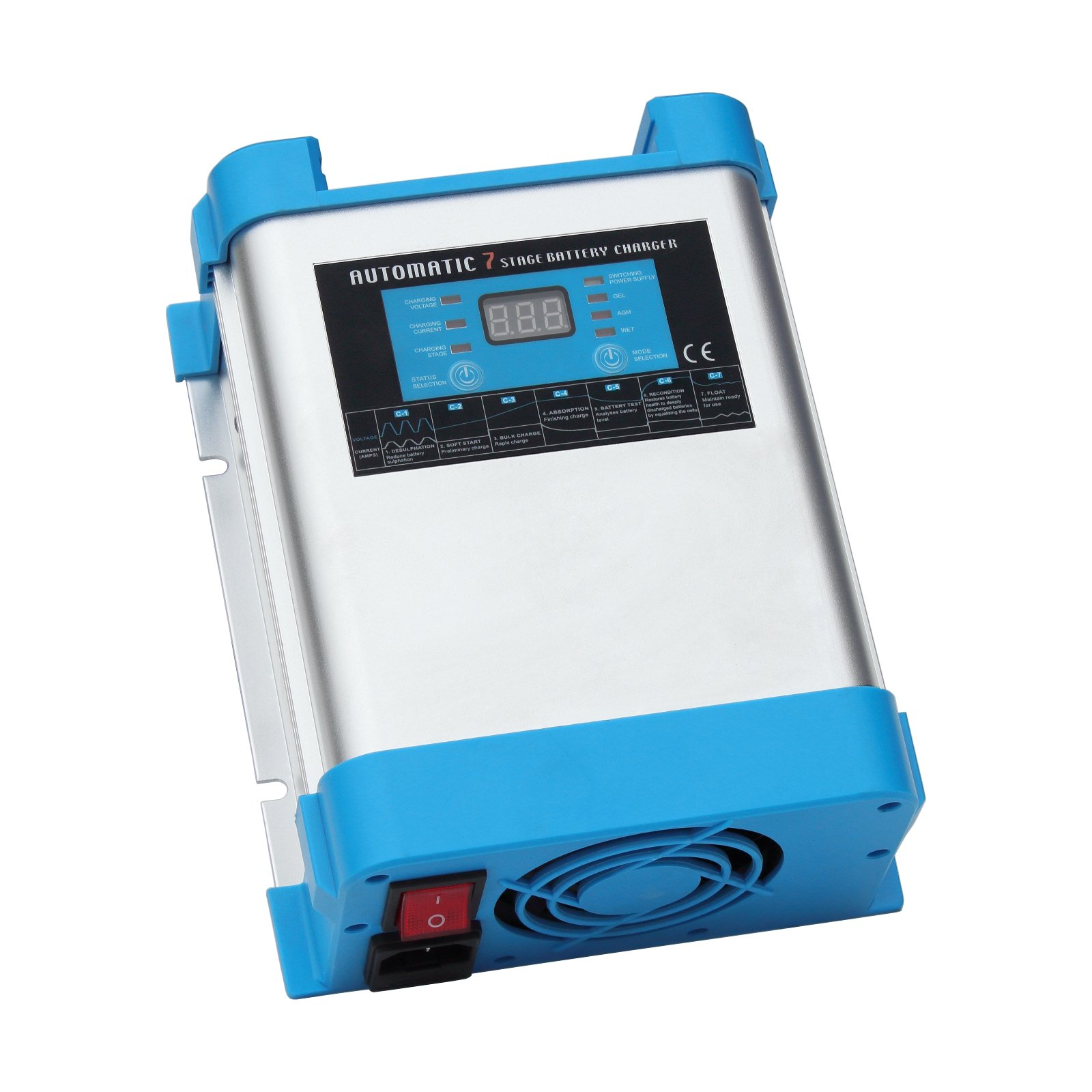 20A 24V Intelligent automatic multi-stage mains battery charger for safe unattended charging of a 24V battery bank from 230V AC mains