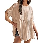Fisoew Womens Summer Short Sleeve Babydoll Tops Casual Loose Fit Maternity Peplum Oversized Tunic Shirts
