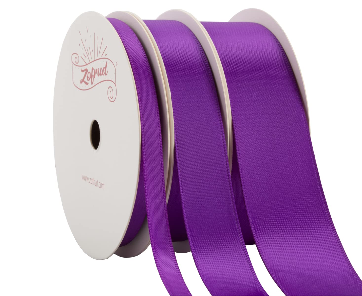 Zofrud 3 Rolls of Purple Double Faced Satin Ribbon - 27 Meters Total (6mm, 16mm, and 25mm x 9M) - Ideal for Crafts, Gift Wrapping, and Weddings