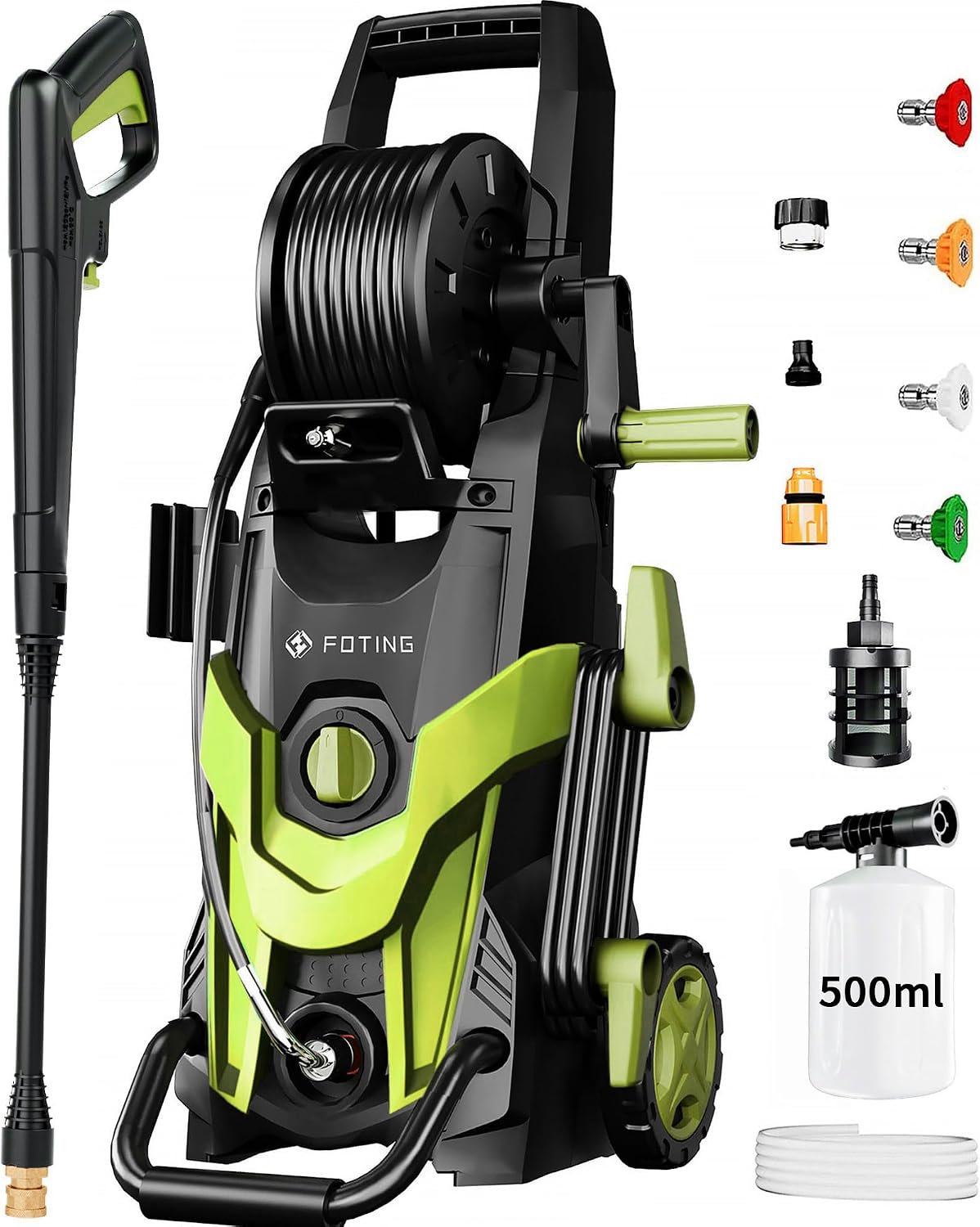 4500 PSI Pressure Washer, Power Washer with 4 Quick Connect Nozzle & Foam Cannon & Filter, High Pressure Washer for Cars/Fences/Driveways/Patio/Home Cleaning, Green