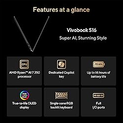 ASUS Vivobook S16 Laptop, Copilot+ PC, AMD Ryzen AI
