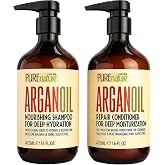 PURE NATURE LUX SPA Moroccan Argan Oil Shampoo and Conditioner Set | Sulfate Free Care with Keratin for Curly, Straight, Dry &amp; Damaged Hair - Professional, Moisturizing, Hydrating &amp; Anti Frizz