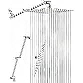 All Metal Rain Shower Head, 10'' High Pressure Rainfall Square Showerhead with 16" Shower Head Extension Arm, Brass Adjustable Shower Arm Extender, Waterfall fixed Showerheads, Chrome