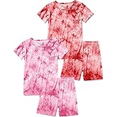 Jimonda Kids Soft Rayon From Bamboo Sleepwear Short Sleeve Boys Girls Pajama Outdoor 4-Piece tops&shorts Casual sets Tie PJ