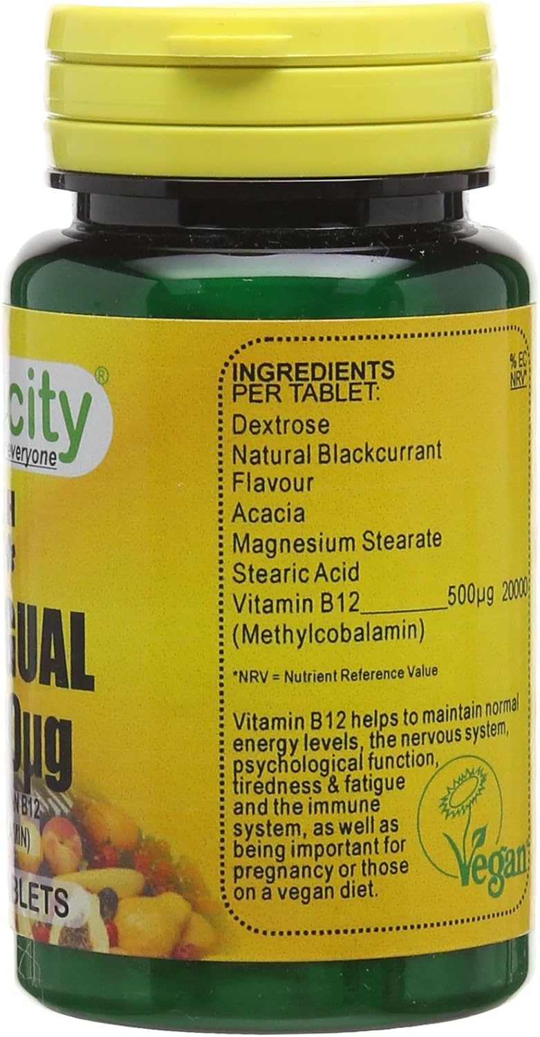 Veganicity B12 500µg Sublingual (Blackcurrant Flavour) : Vitamin B12 Supplement : 90 Tablets, in a Planet-Friendly 99% Recycled Pot - Image 3