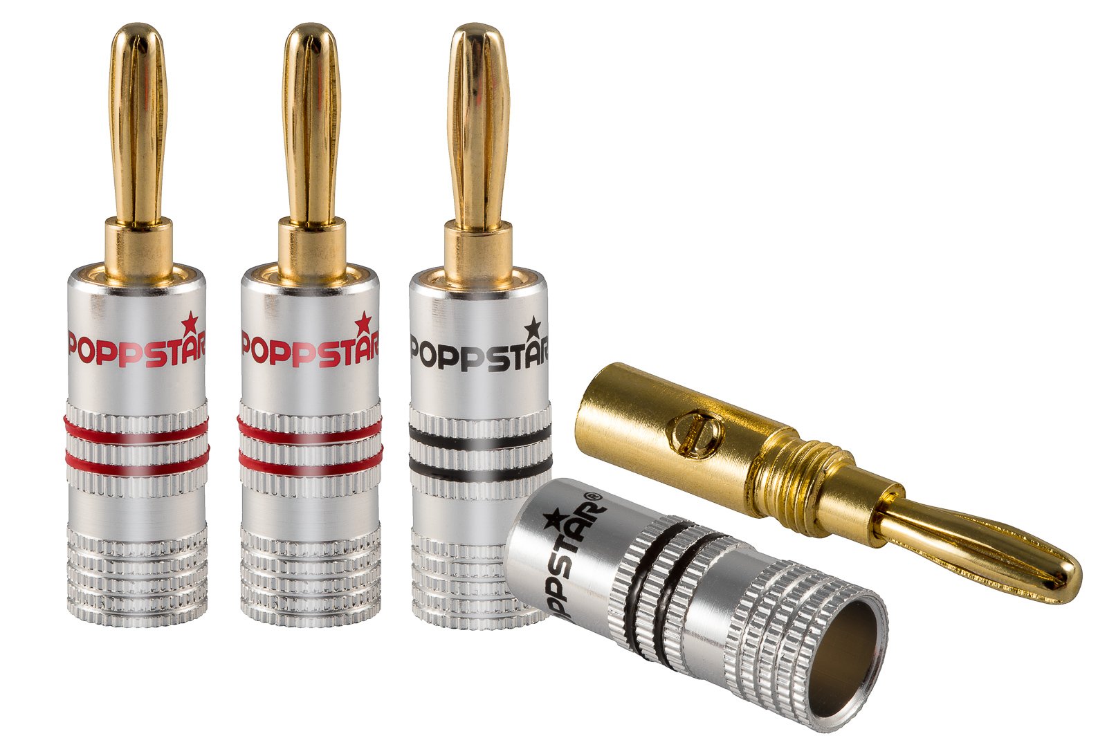 Poppstar Banana plug, for cables up to 4 sq mm screwed or 6 sq mm soldered, 24k gold plated contacts, set of 4 โ image 1