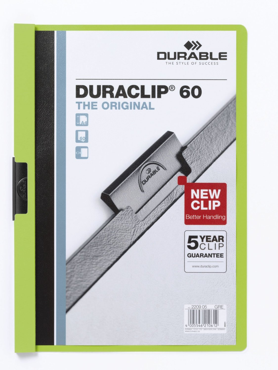 Durable DURACLIP 60 A4 Clip Folder - Holds Up to 60 Sheets of A4 Paper - Strong Metal Sprung Clip - Pack of 25 Green Colour Folders for Organising Documents