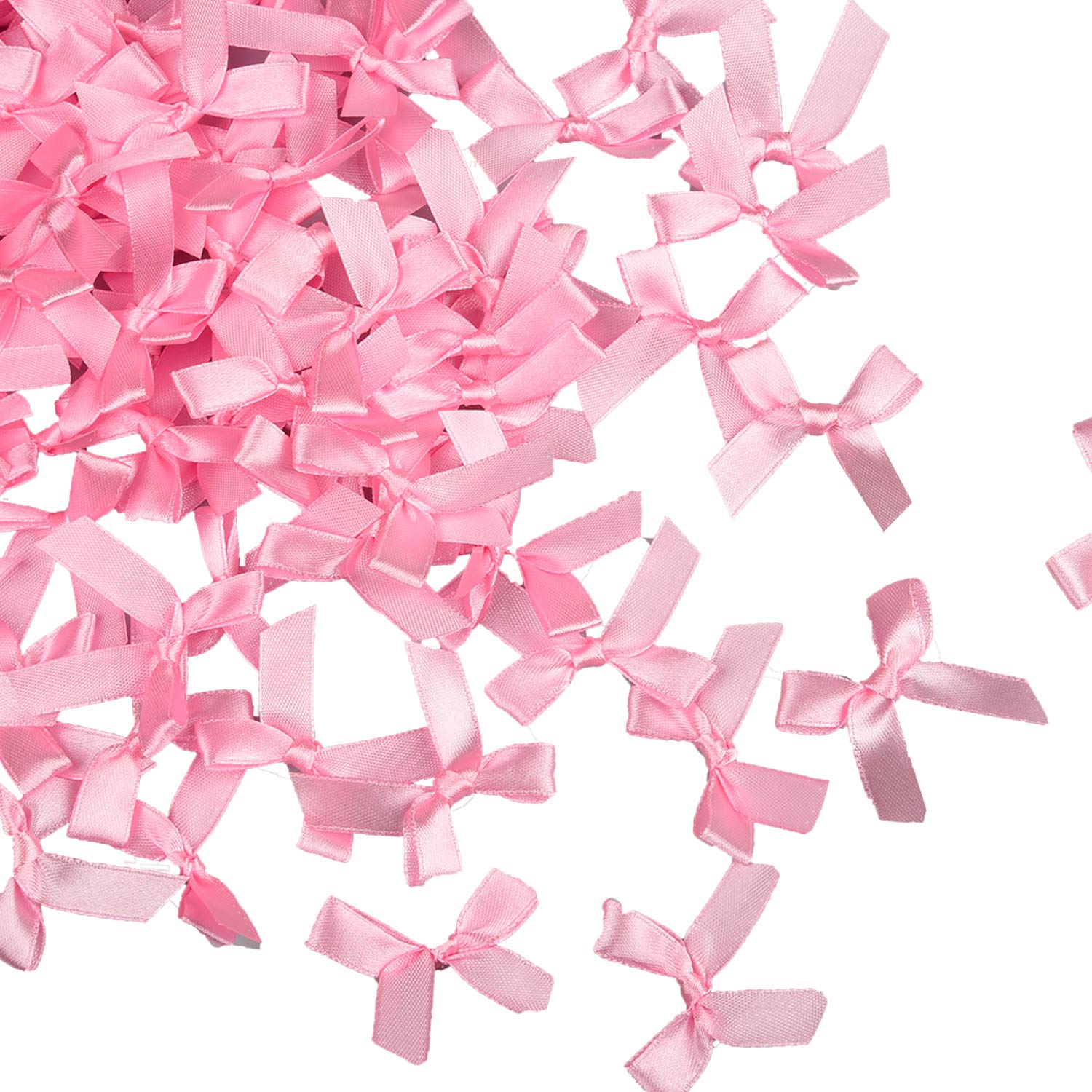 Berolle 100 Pieces Pink Satin Ribbon Bows Mini Bows for DIY Craft Wedding Decoration Card Making Embellishments Assorted Color, 7mm Wide, Double Sided Satin