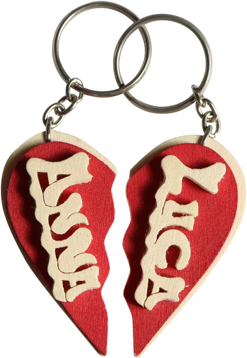 Personalized wooden key chain broken heart with name or date, handmade, worn or to make an original gift