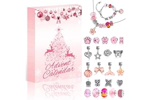 RONSTONE Advent Calendar 2023 Jewelry for Girls - 24 PCS Merry Christmas DIY Bracelets & Necklaces with Cute Beads, Halloween Birthday Gifts for Adult Kids Women, Pink