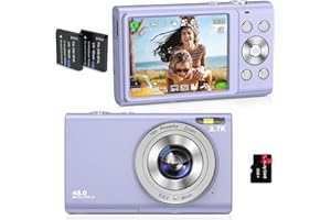 Jckduhan Digital Camera Auto Focus 2.7K Vlogging Camera HD 48MP 16X Digital Zoom Camera with 32G Memory Card 2 Batteries YouTube Portable Mini Compact Camera for Kids Teens Adult Beginner