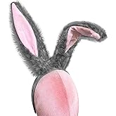 Brylla Bunny Ears Headband Grey Fuzzy Bunny Ears, Halloween Costume Accessorise, Rabbit Ears Headband for Adult
