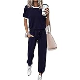 MASCOMODA Womens 2 Piece Outfits 2026 Summer Tracksuit Sets Short Sleeve Tops Travel Long Pants Jogger Lounge Set