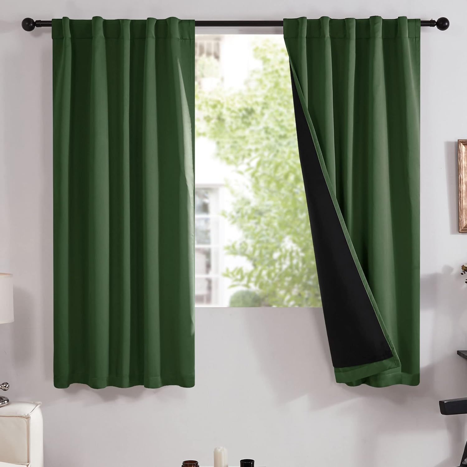 Outdoor Curtains - Deconovo Outdoor Curtains for Patio - Back Tab Curtains, Full Light Blocking Curtains with Black Line, Window Curtains for Home Decoration (Green, 2 Panels, 42W x 63L Inch)