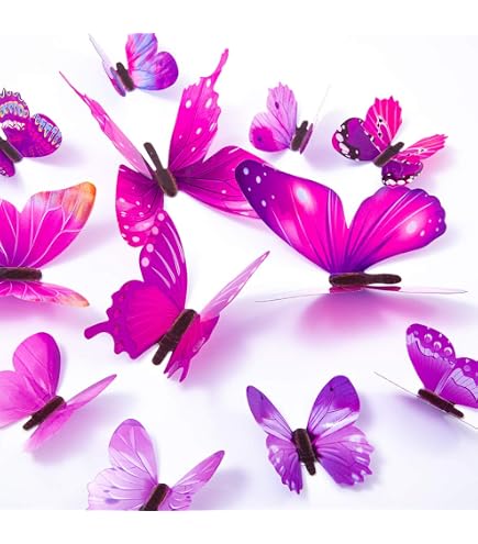 ConetoRosa 12PCS Butterfly Wall Decor – 3D Purple Butterflies, 2 Sizes, With Adjustable Wire For Hanging