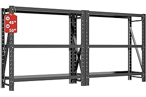 Hzdbhd 2 Sets Garage Shelving Unit Rustproof 50“W Heavy Duty Storage Shelves Easy Assembly 3 Tier Adjustable Metal Steel Utility Shelf Rack Garage Storage Organize for Tools Basement,Warehouse