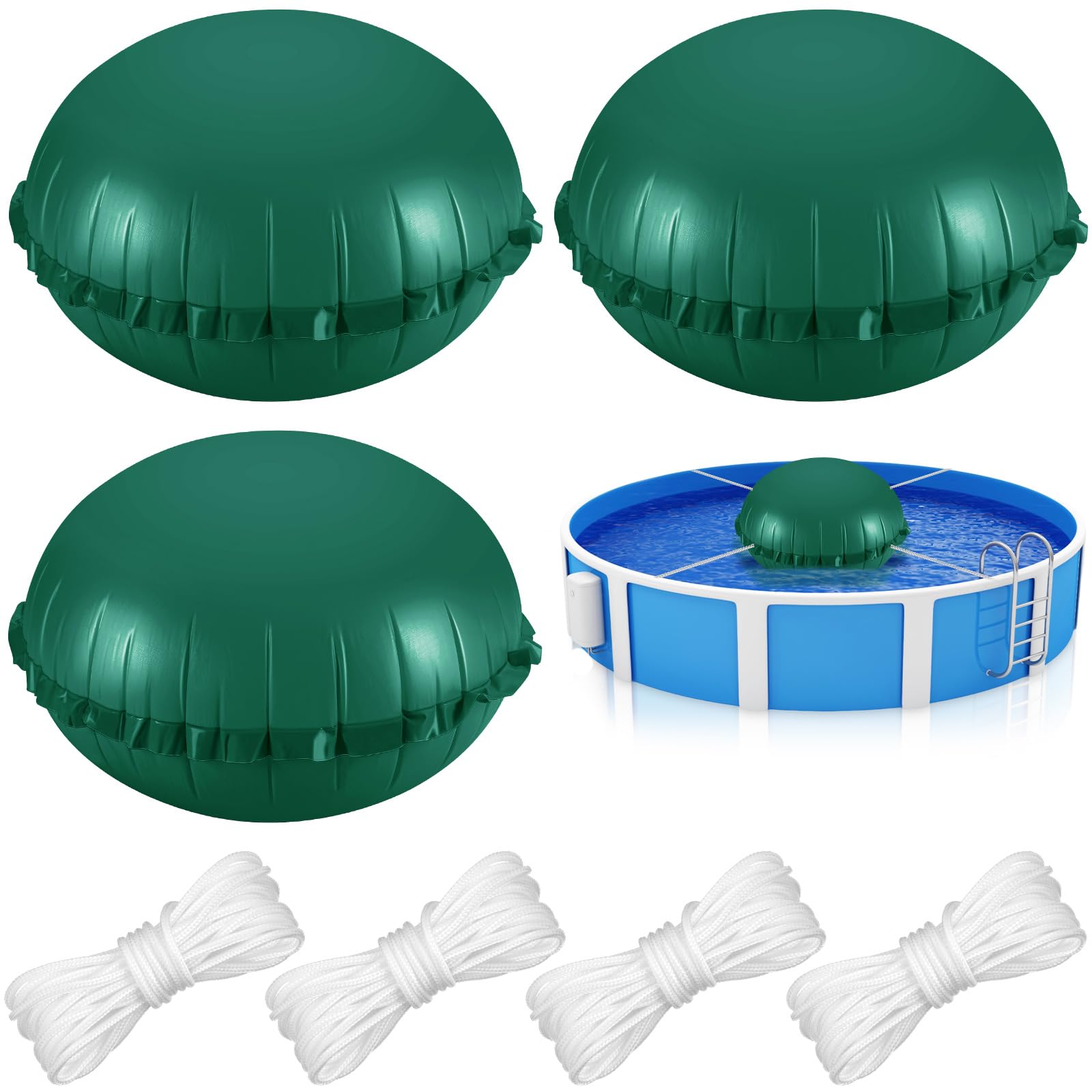Photo 1 of Capoda 3 Pcs Pool Pillows for Above Ground Pools 4 x 4 ft Winter Pillow Ultra Thick & Cold-Resistant 0.2 mm PVC Air Pillow for Winterizing Rope Included (Round,Green)