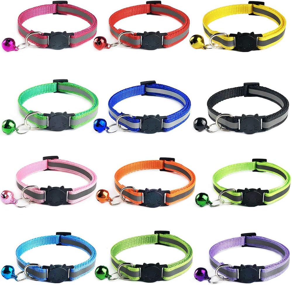 Tafeiya 12 Pack Reflective Cat Collars Quick Release Safety Buckle Multi-Color