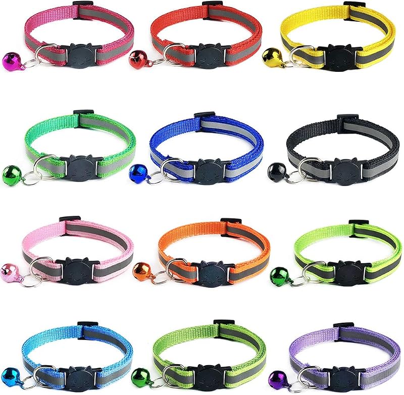 Tafeiya 12 Pack Reflective Cat Collars Quick Release Safety Buckle Multi-Color