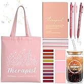 LemonRoad 11 Pcs Therapist Appreciation Gift Set Thank You Gifts for World Therapist Day 16 oz Straw Tumbler, Canvas Bag, Journal, Ballpoint Pen, Sticky Notes, Highlighter(Pink)