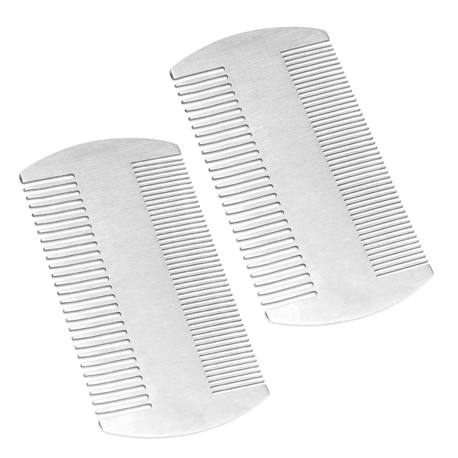 Portable Metal Beard & Hair Comb, 2 Pack Stainless Steel Credit Card Size Steel Combs Anti-Static Dual Action Fine & Wide Teeth Mustache Combs for Men Mini Hair