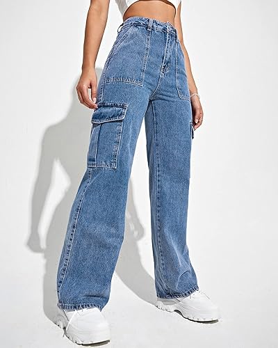 Women's Wide Leg High Waist Boyfriend Jeans - Vintage Baggy Denim Pants With Raw Hem